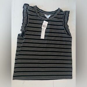 NWT NICOLE MILLER BLACK AND WHITE STRIPED RUFFLE CAP SLEEVE WOMENS TOP/BLOUSE M